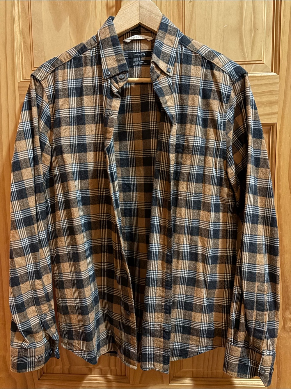 RW&CO. Khaki, Black and White Plaid Button-Down Shirt